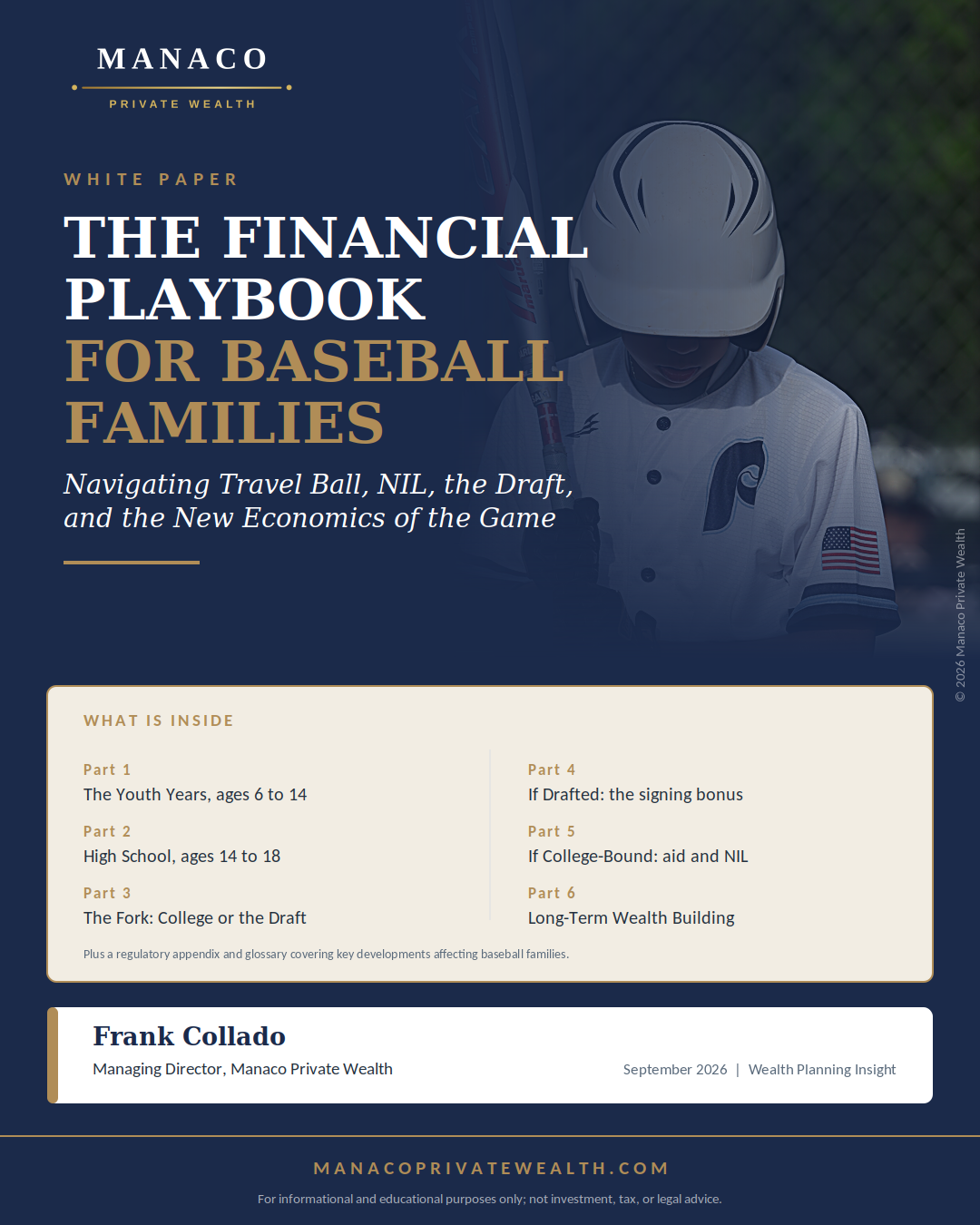 The Financial Playbook for Baseball Families - white paper cover, Manaco Private Wealth